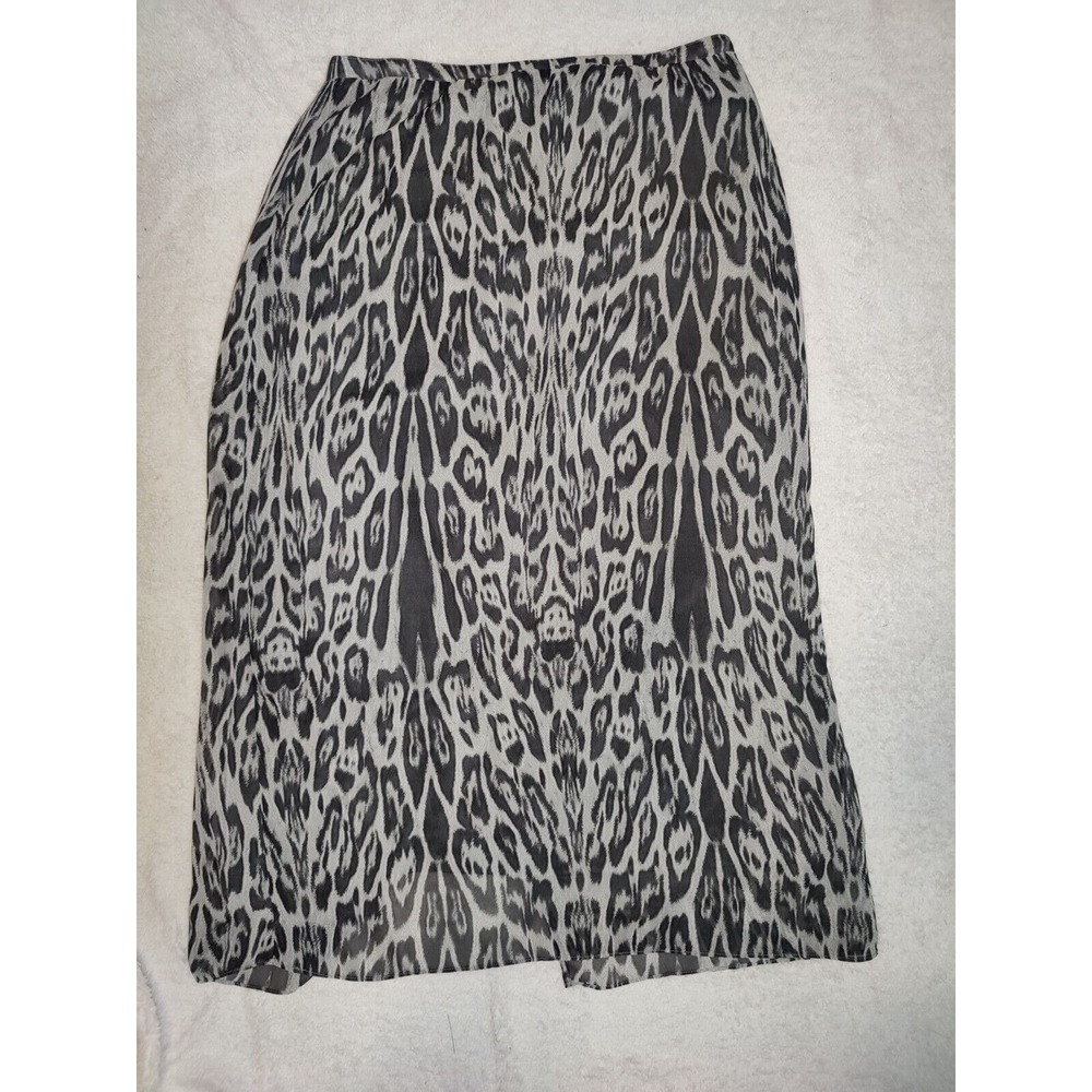 Christopher & Banks Gray Leopard Print Maxi Skirt Silky Zip Elastic Waist 12